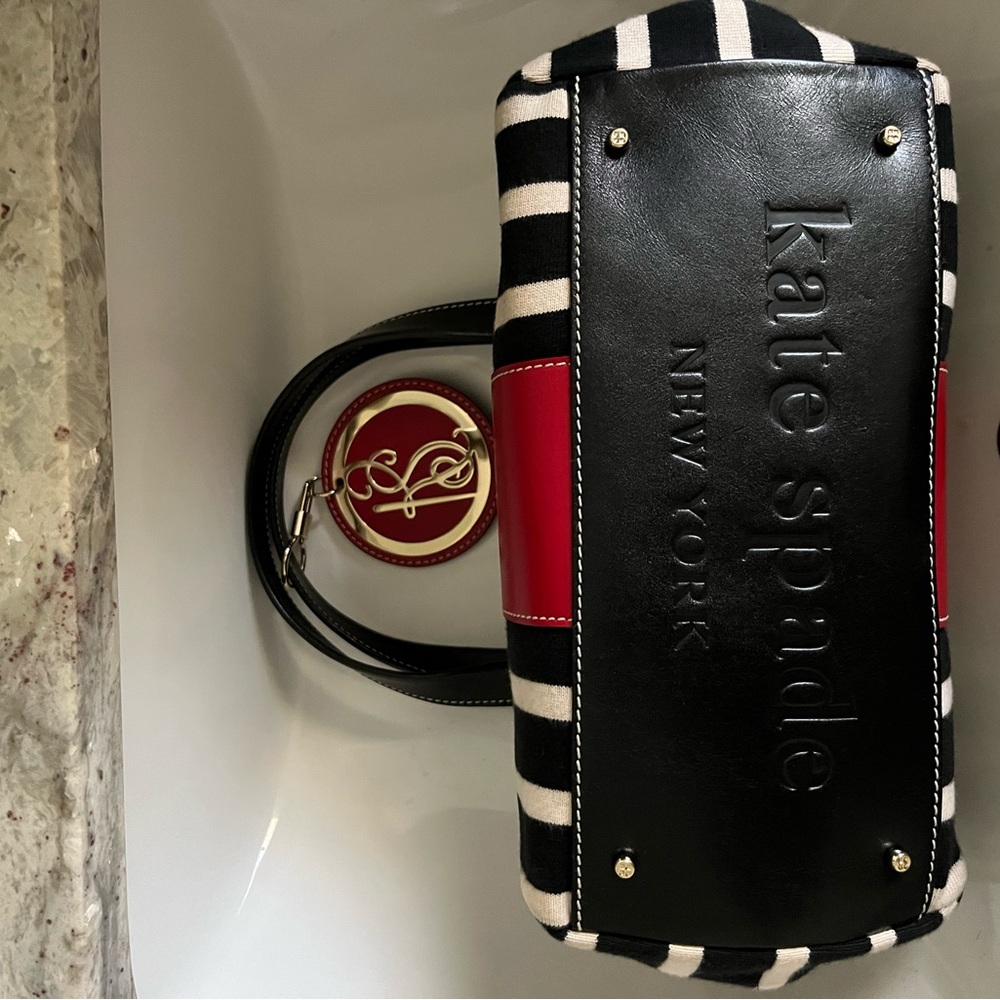 kate spade Black, Cream & Red Striped Satchel Bag - Picture 8 of 9